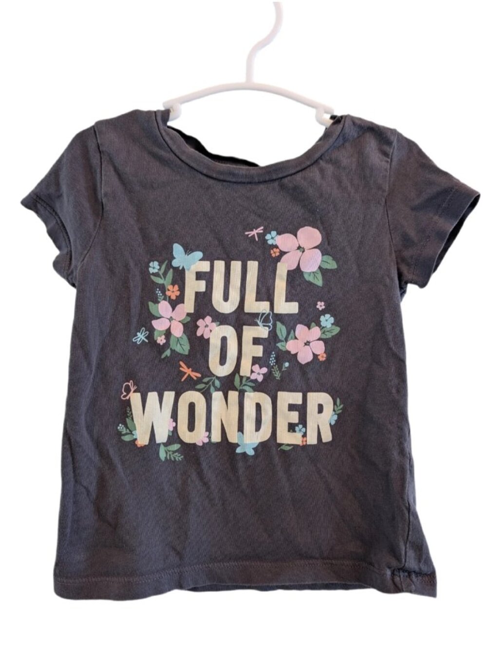 🩵4/$20 Joe Fresh Grey 'Full of Wonder' Floral Toddler‎ Girls T-Shirt 2T
